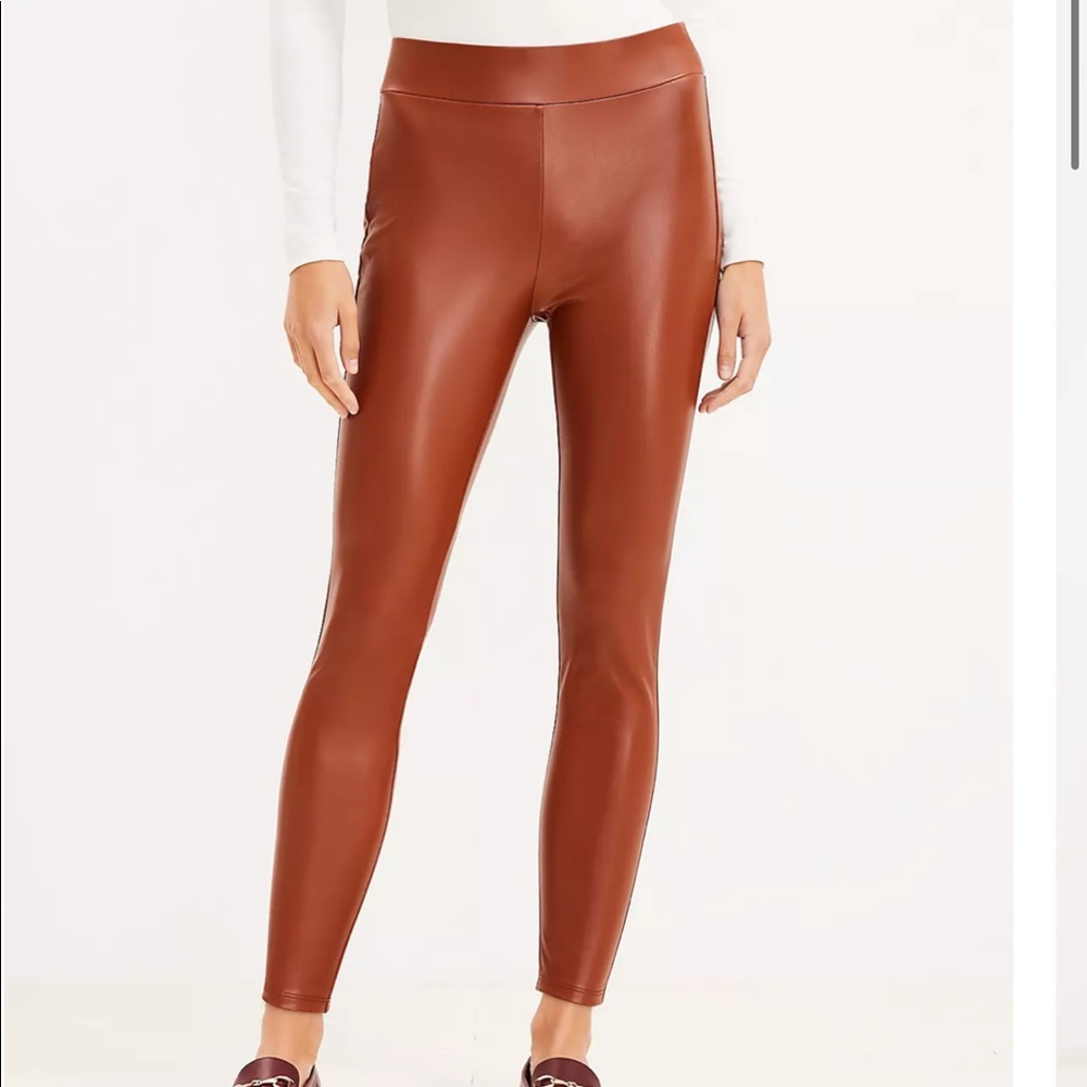 NWT LOFT Faux Leather Leggings in Brown- Size Large Petite